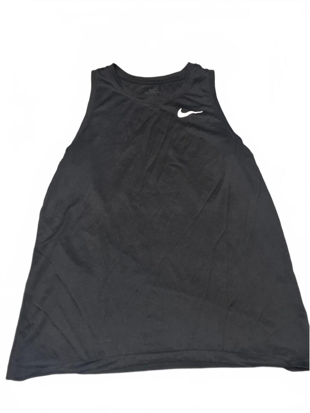 Nike The Nike Tee Black Sleeveless Tank Top Size S/P White Swoosh Athletic